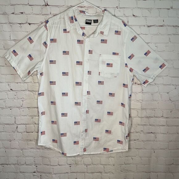 Mad Engine USA Flag All Over Print Short Sleeve Button Down Mens Shirt Size XL - Picture 3 of 9